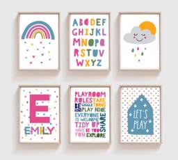 6 Girls Nursery Prints, Rainbow Print, Playroom Bedroom Wall Art, Rules, Kids Art - thumbnail 1