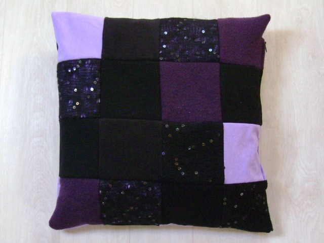 Black & Purple Patchwork Style Cushion Cover - image 1