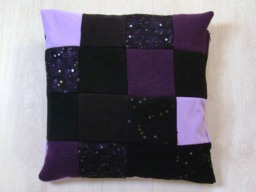 Black & Purple Patchwork Style Cushion Cover - thumbnail 1