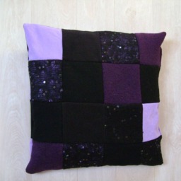 Black & Purple Patchwork Style Cushion Cover - thumbnail 2