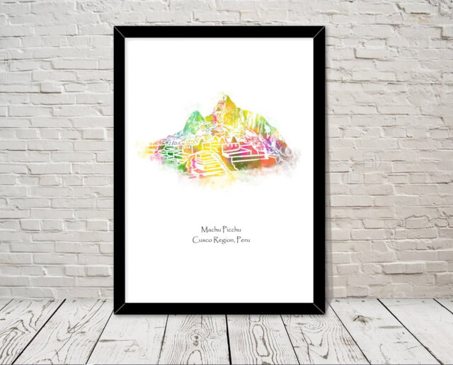 Peru Machu Picchu Landmarks Watercolour Illustration Print World Attractions Famous Landmark Travel Poster Historical Sites