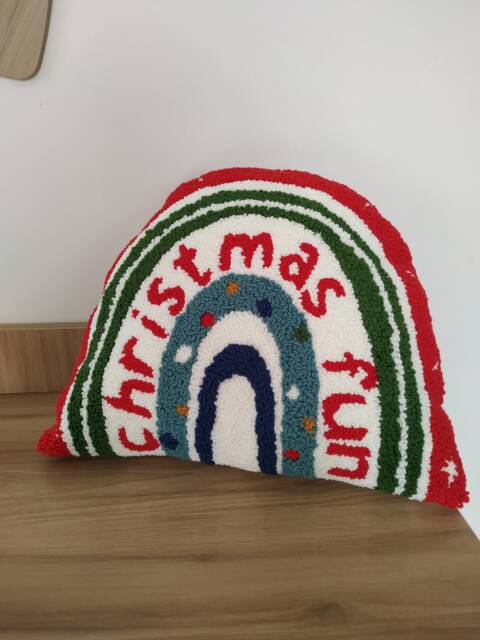 Hand Tufted Christmas Pillow Rainbow Shaped Cotton Cushion - image 1
