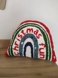 Hand Tufted Christmas Pillow Rainbow Shaped Cotton Cushion - thumbnail 1