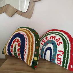 Hand Tufted Christmas Pillow Rainbow Shaped Cotton Cushion - thumbnail 3