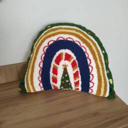 Hand Tufted Christmas Pillow Rainbow Shaped Cotton Cushion - thumbnail 2
