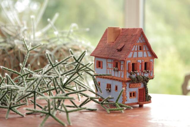 Midene Ceramic House Tea Light Candle Holder Home Decor Handmade Clay Miniature Replica Of The Original Winstub Alsace B255 Tiny House - image 1