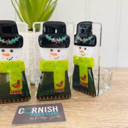 Fused Glass Snowman Candle Holder Decoration - Christmas Decoration, Cornish Glass, Fused Glass Cornwall - thumbnail 3