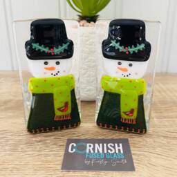 Fused Glass Snowman Candle Holder Decoration - Christmas Decoration, Cornish Glass, Fused Glass Cornwall