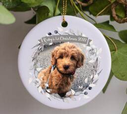 Personalised Pet Dog Puppy First Christmas Keepsake Memory Gift Decoration - Your Own Photo Added