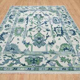 Blue & Green Oushak Rug, Modern Fine Woolrug With Navy Accent, Ivory Wool Rug For Living Room Palm Beach Area Ar-3648 - thumbnail 3