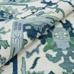 Blue & Green Oushak Rug, Modern Fine Woolrug With Navy Accent, Ivory Wool Rug For Living Room Palm Beach Area Ar-3648 - thumbnail 2