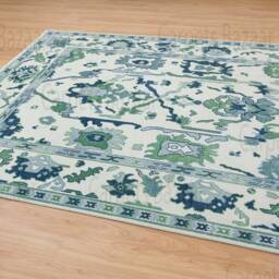 Blue & Green Oushak Rug, Modern Fine Woolrug With Navy Accent, Ivory Wool Rug For Living Room Palm Beach Area Ar-3648 - thumbnail 4