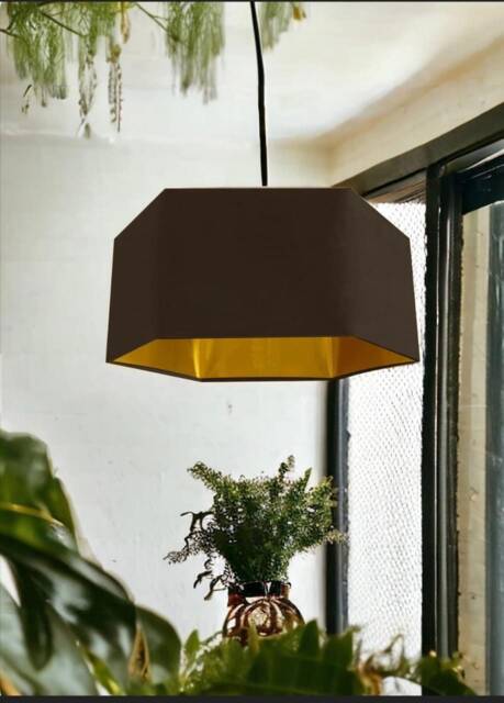 New Luxury Premium Quality Dark Brown Hexagon Velvet Lamp Shade Pendant Light With Metallic Lining - image 1