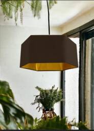 New Luxury Premium Quality Dark Brown Hexagon Velvet Lamp Shade Pendant Light With Metallic Lining - thumbnail 1