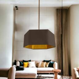 New Luxury Premium Quality Dark Brown Hexagon Velvet Lamp Shade Pendant Light With Metallic Lining - thumbnail 3
