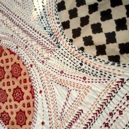 Textile Art Quilted Kantha Embroidered Wall Art Red & Black Fabric Tapestry - thumbnail 2