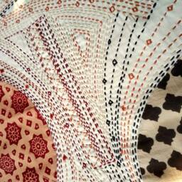 Textile Art Quilted Kantha Embroidered Wall Art Red & Black Fabric Tapestry - thumbnail 4