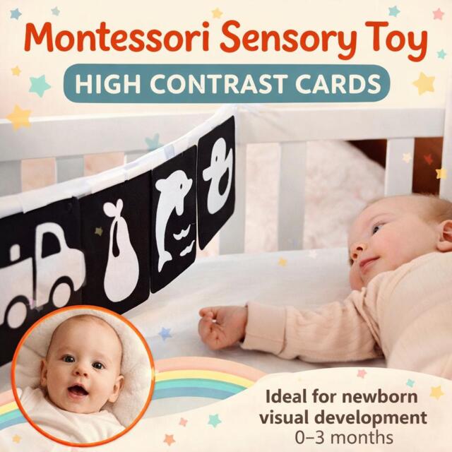 Montessori Black & White Baby Sensory Cards - High Contrast Newborn Toy Shower Gift Visual Stimulation 0-3 Months - image 1
