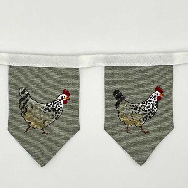 Chicken Mini Bunting, Grey, Fabric Wall Hanging Decoration - image 1