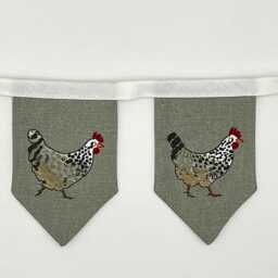 Chicken Mini Bunting, Grey, Fabric Wall Hanging Decoration - thumbnail 1