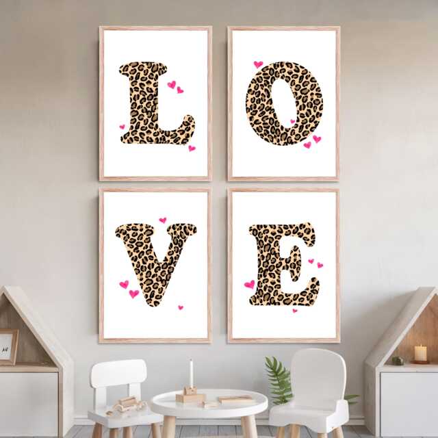 Love Letters Wall Art Leopard Print Teen Girl Bedroom Prints, Cheetah Decor - image 1
