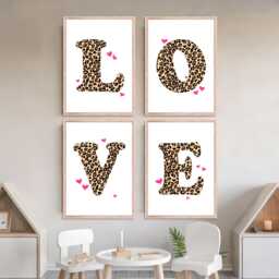 Love Letters Wall Art Leopard Print Teen Girl Bedroom Prints, Cheetah Decor - thumbnail 1