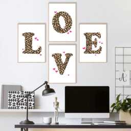 Love Letters Wall Art Leopard Print Teen Girl Bedroom Prints, Cheetah Decor - thumbnail 3