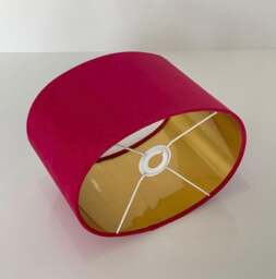 New Luxury High Quality Hot Pink Velvet Fabric Lamp Shade Oval Shape Oval With Silver Lining