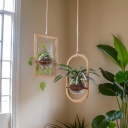 Wood Hanging Planter - Geometric Modern Boho Moss Pot Indoor Plant Hanger - thumbnail 4