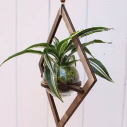 Wood Hanging Planter - Geometric Modern Boho Moss Pot Indoor Plant Hanger - thumbnail 2
