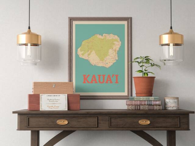 Island Of Kauai, Hawaii Map Print Wall Art - Portrait - image 1
