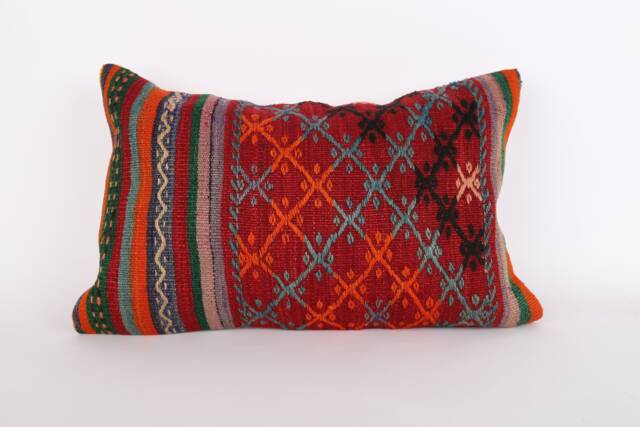 Turkish Kilim Pillow Cover Handwoven Wool Ethnic Throw - 16x24 - image 1