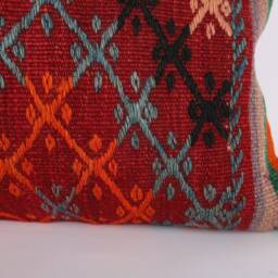 Turkish Kilim Pillow Cover Handwoven Wool Ethnic Throw - 16x24 - thumbnail 3