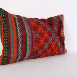 Turkish Kilim Pillow Cover Handwoven Wool Ethnic Throw - 16x24 - thumbnail 2