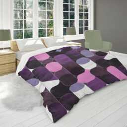 Midcentury Modern Geometric Pattern Comforter, Dark Purple & Pink, Moody Scandinavian Bedding Gift For Eclectic Bedroom Decor #252 - thumbnail 2