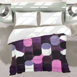 Midcentury Modern Geometric Pattern Comforter, Dark Purple & Pink, Moody Scandinavian Bedding Gift For Eclectic Bedroom Decor #252 - thumbnail 3