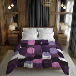 Midcentury Modern Geometric Pattern Comforter, Dark Purple & Pink, Moody Scandinavian Bedding Gift For Eclectic Bedroom Decor #252