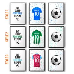 Set Of 3 Football Wall Art Prints Personalised Boys Bedroom Decor, Kids Shirt Name Print - thumbnail 3
