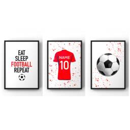 Set Of 3 Football Wall Art Prints Personalised Boys Bedroom Decor, Kids Shirt Name Print - thumbnail 1