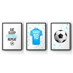 Set Of 3 Football Wall Art Prints Personalised Boys Bedroom Decor, Kids Shirt Name Print - thumbnail 2