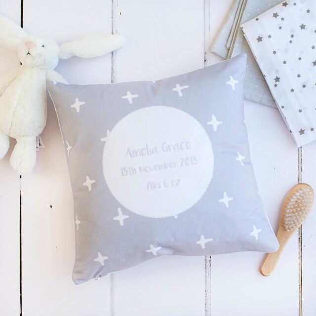 Baby Cushion - Nursery Gift Scandi Custom Grey Cross - image 1