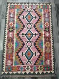 Kilim Rug Multicolour, Handmade Artisan Afghan Turkish Persian Rug, Navajo Moroccan Bohemian Flatweave, Natural Wool Dhurrie 124x83 cm - thumbnail 1