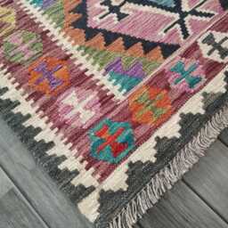 Kilim Rug Multicolour, Handmade Artisan Afghan Turkish Persian Rug, Navajo Moroccan Bohemian Flatweave, Natural Wool Dhurrie 124x83 cm - thumbnail 3