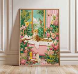 Tropical Leopard Bathroom Art Print, Boho Jungle Botanical Decor