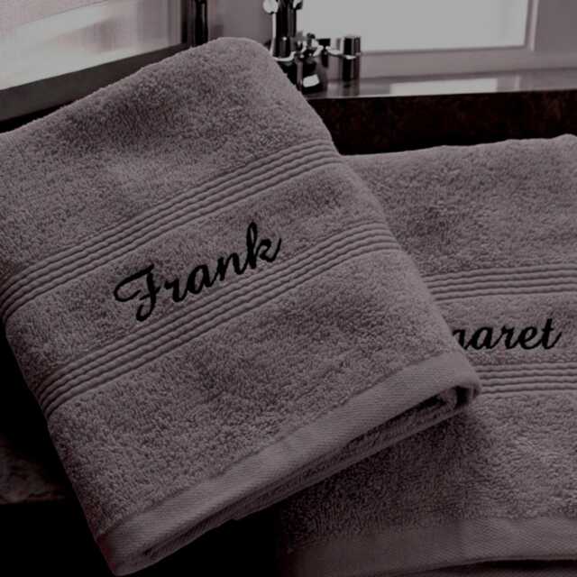 Personalised Grey Bath Towels Pair - His & Hers Gift Set Couples Wedding Anniversary Mr & Mrs Names Embroidered Cotton Bathing - image 1