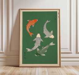 Japanese Koi Fish Poster, Minimalist Wall Art Print, Zen Nature Artwork, Traditional Asian Decor, Modern Oriental Home Design - thumbnail 1