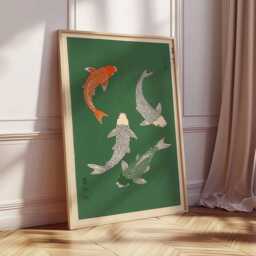 Japanese Koi Fish Poster, Minimalist Wall Art Print, Zen Nature Artwork, Traditional Asian Decor, Modern Oriental Home Design - thumbnail 2