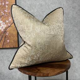 Blake Brass Gold Cushion Cover Luxury Piped Pillow Sham Black Velvet Piping Beaumont Textiles Fabric Double Sided Handmade in UK - thumbnail 2