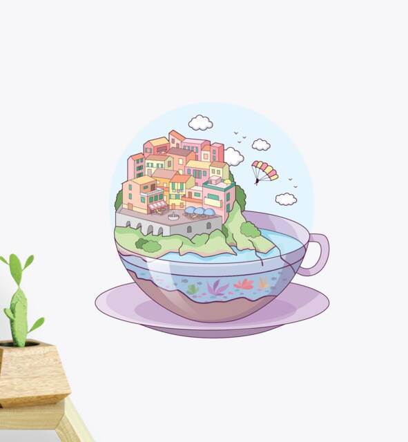 Tea Town Wall Sticker Decal - Kids Stickers, Animals Childrens Decals, Art, Room, Girl, Boy