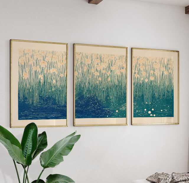 Reed Garden Posters Set Of 3, Japanese Nature Art Prints Wall Decor - image 1